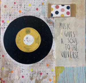 Music gives a soul to universe, mista su tavola, cm 30x30