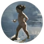 Girl walking, olio su tela, diametro cm 30