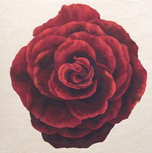 Mandala di rosa baccarat, mista su tavola, cm 82x82
